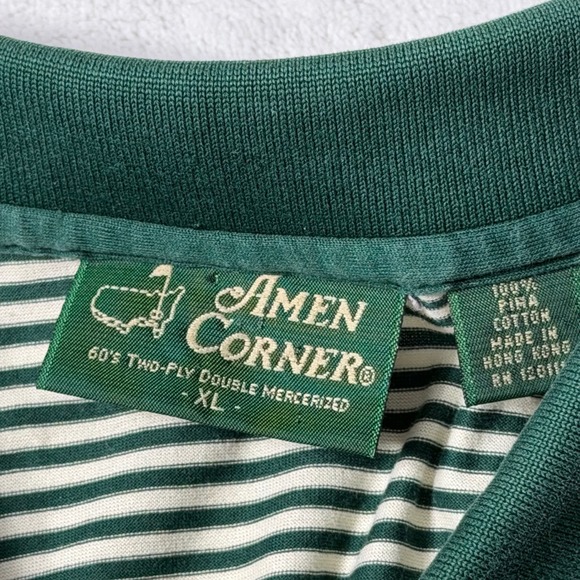 Masters Shirt Mens XL Green Striped Golf Polo 100% Pima Cotton Amen Corner - Picture 5 of 6